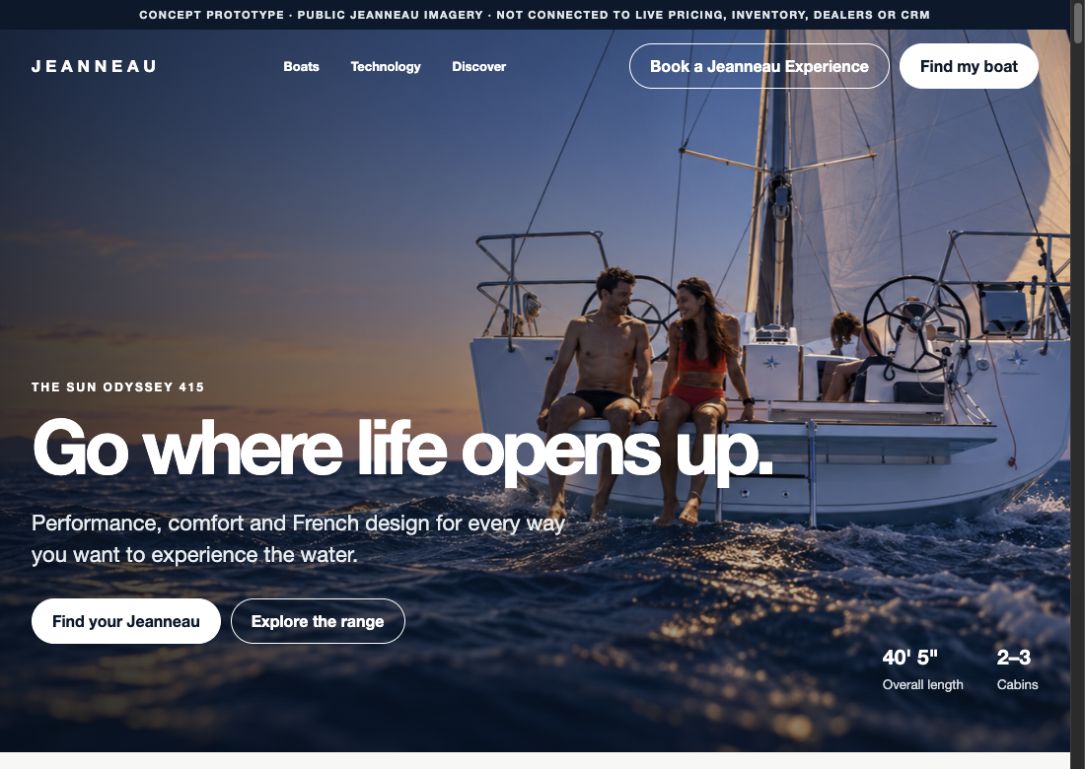 Jeanneau actual website homepage preview