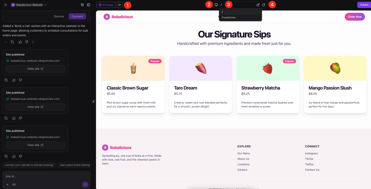 HighLevel AI Studio with a conversational editor beside a website preview