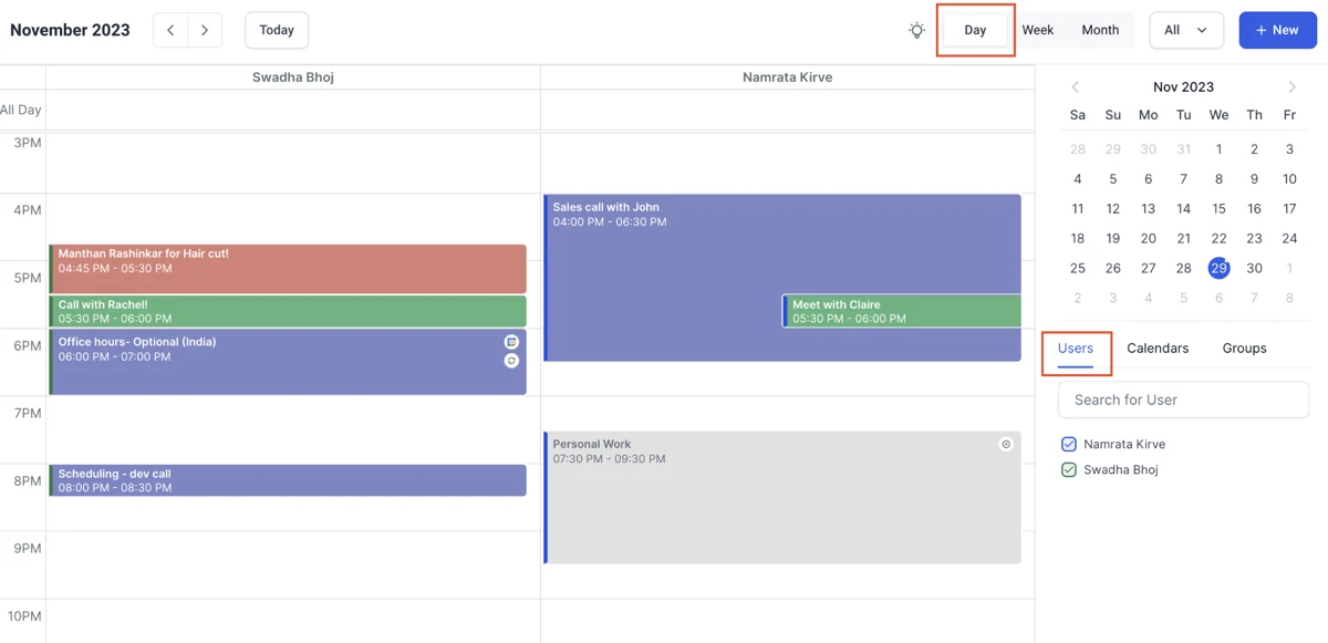 HighLevel calendar showing appointments organized by team member